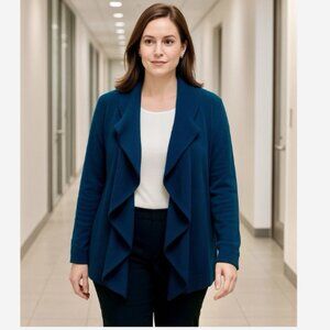 Cato Cardigan Sweater Open Ribbed Drape Women Size 26/28 Teal Green 100% Acrylic